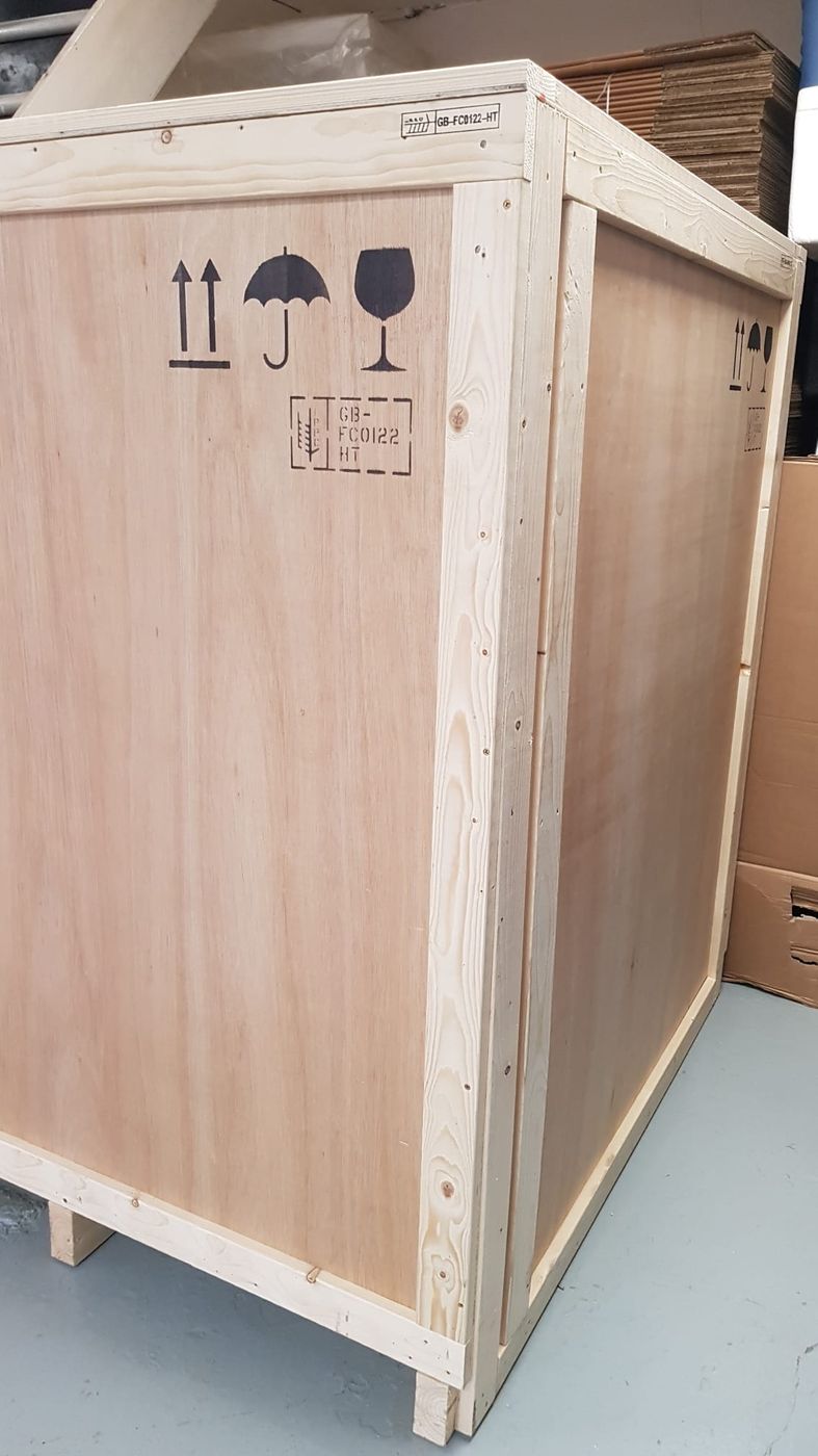 A timber shipping crate built for export